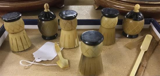 Scottish six-piece horn condiment set and sundry items